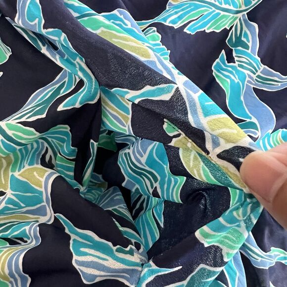 Beach House Swim Cover Up Dress Women Medium Blue Long Sleeve Palm Floral NEW - Picture 8 of 14